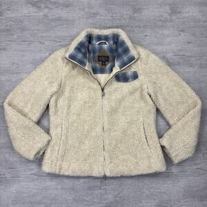 Pendleton Sherpa Fleece Wool Blend Jacket Women’s S Teddy Beige Plaid Contrast